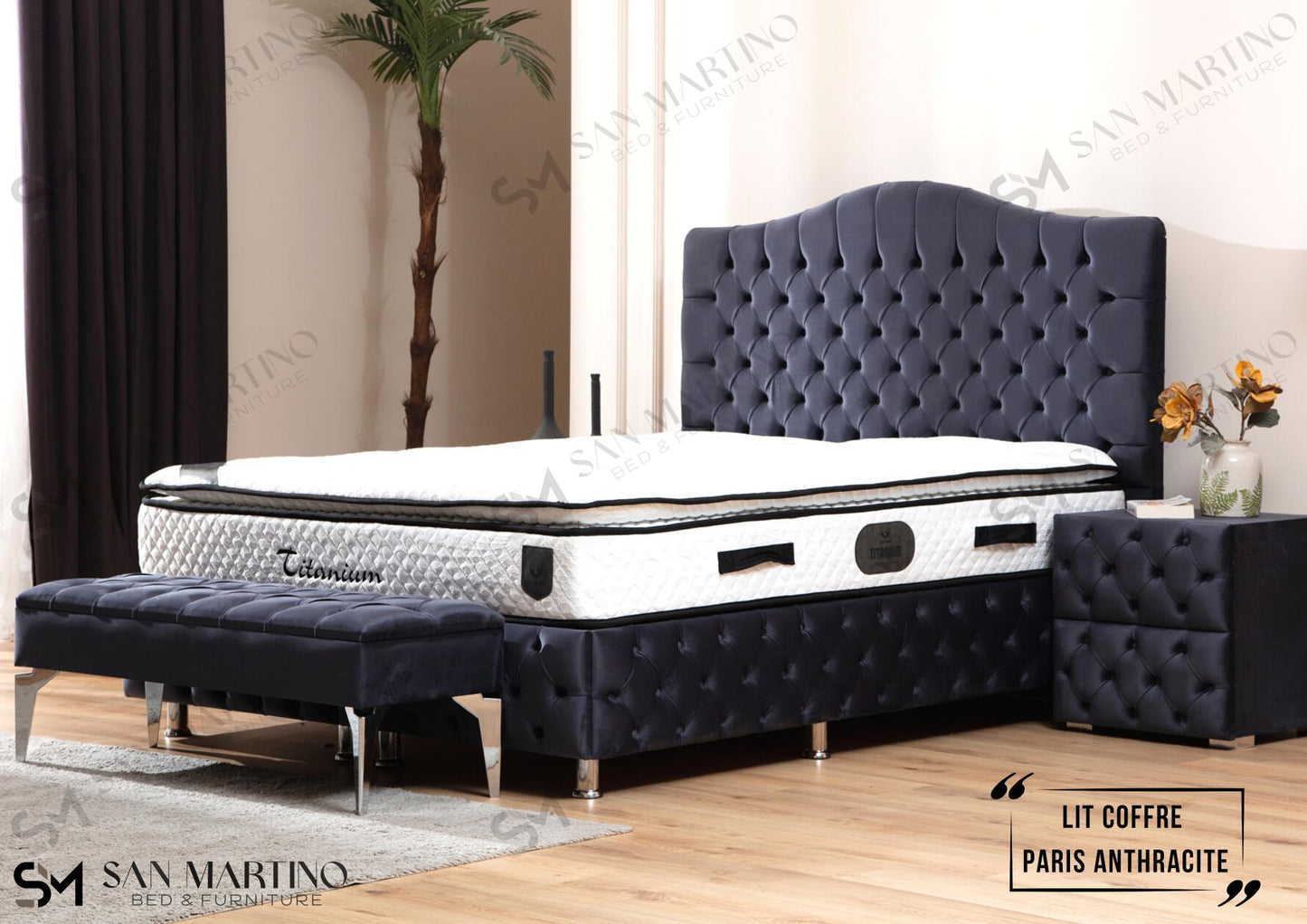 Lit coffre Paris anthracite