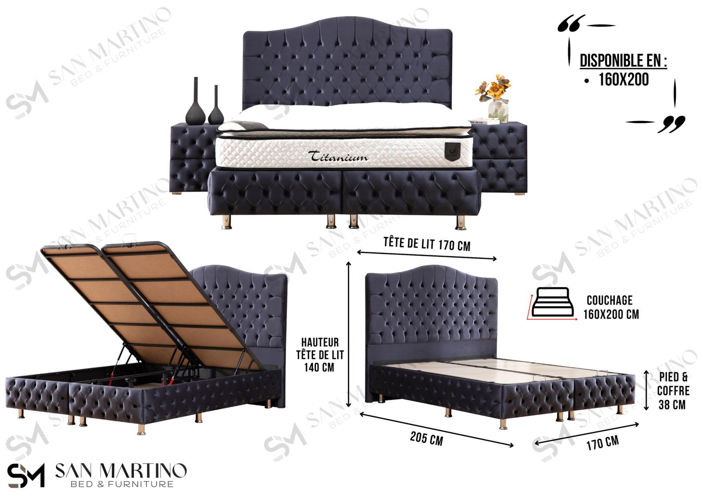 Lit coffre Paris anthracite