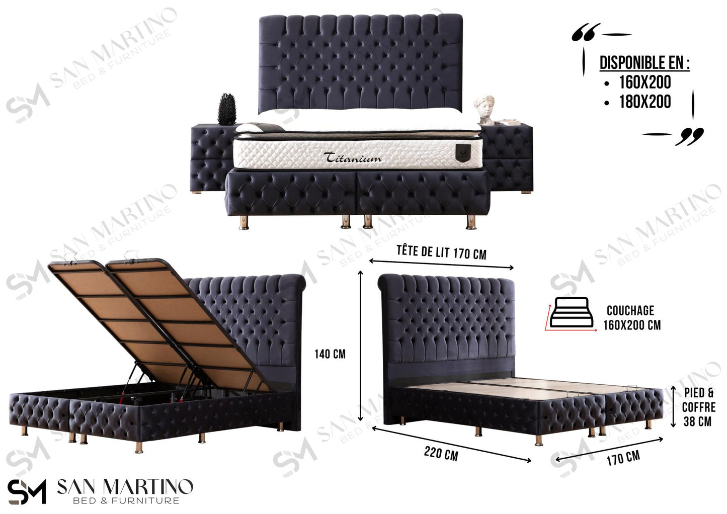 Lit coffre Luna anthracite