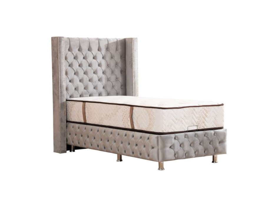 Lit coffre CLOUTE Gris 90x190cm (Velours)