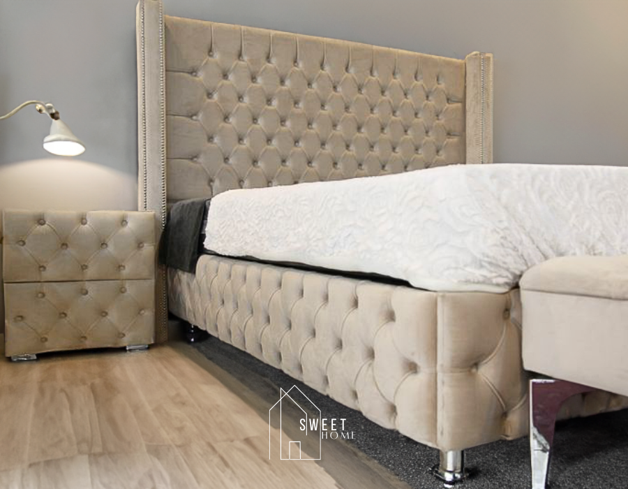 Lit coffre CLOUTE (Velours)