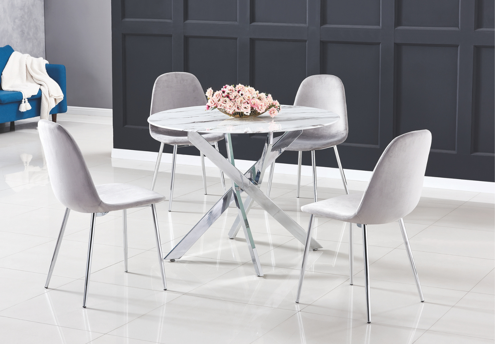 Table à manger Jessica ronde pied chrome (Disponible en plusieurs coloris)