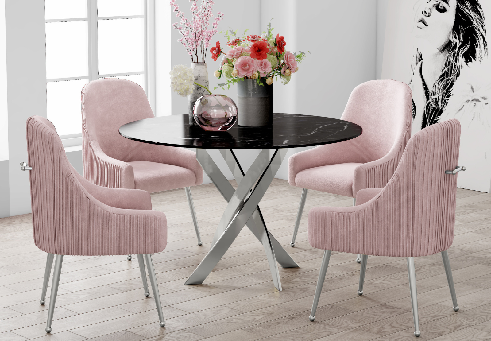 Table à manger Jessica ronde pied chrome (Disponible en plusieurs coloris)