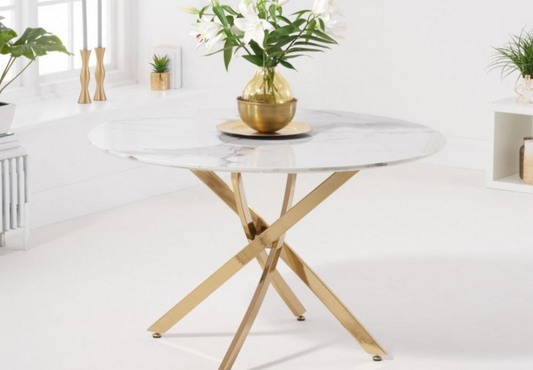 Table à manger Jessica ronde pied gold (Disponible en plusieurs coloris)