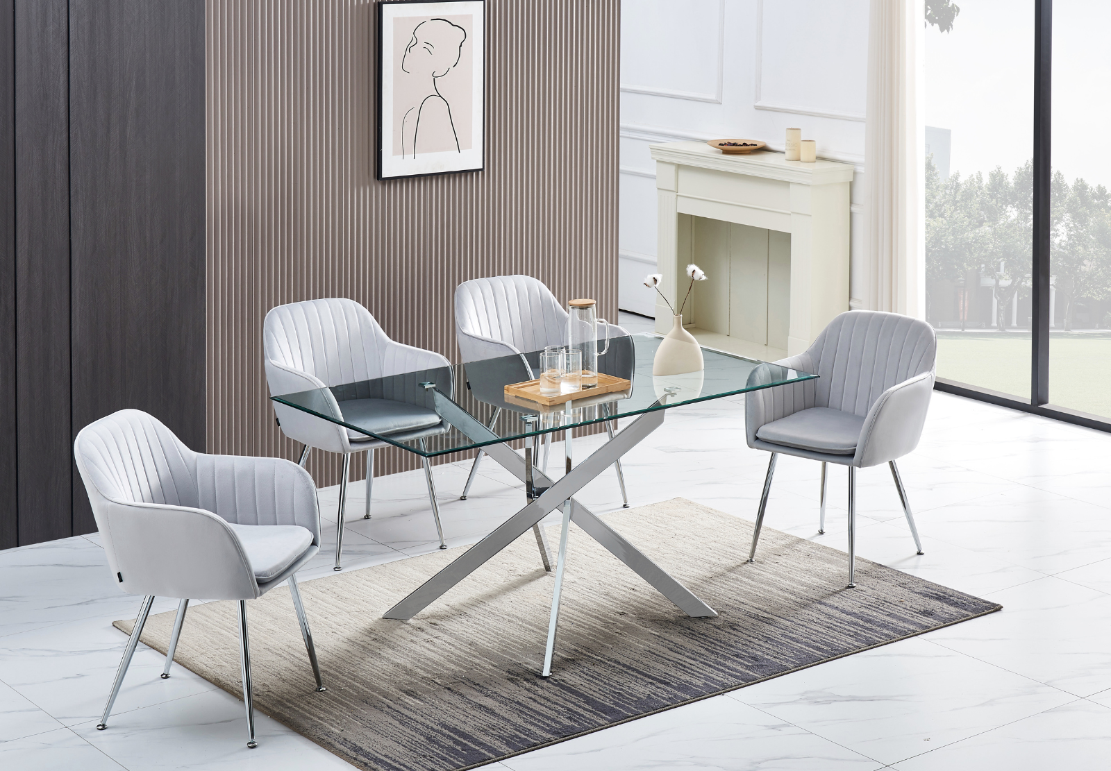 Table à manger Jessica rectangle pied chrome (Disponible en plusieurs coloris)