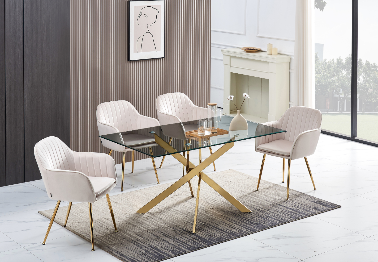 Table à manger Jessica rectangle pied gold (Disponible en plusieurs coloris)