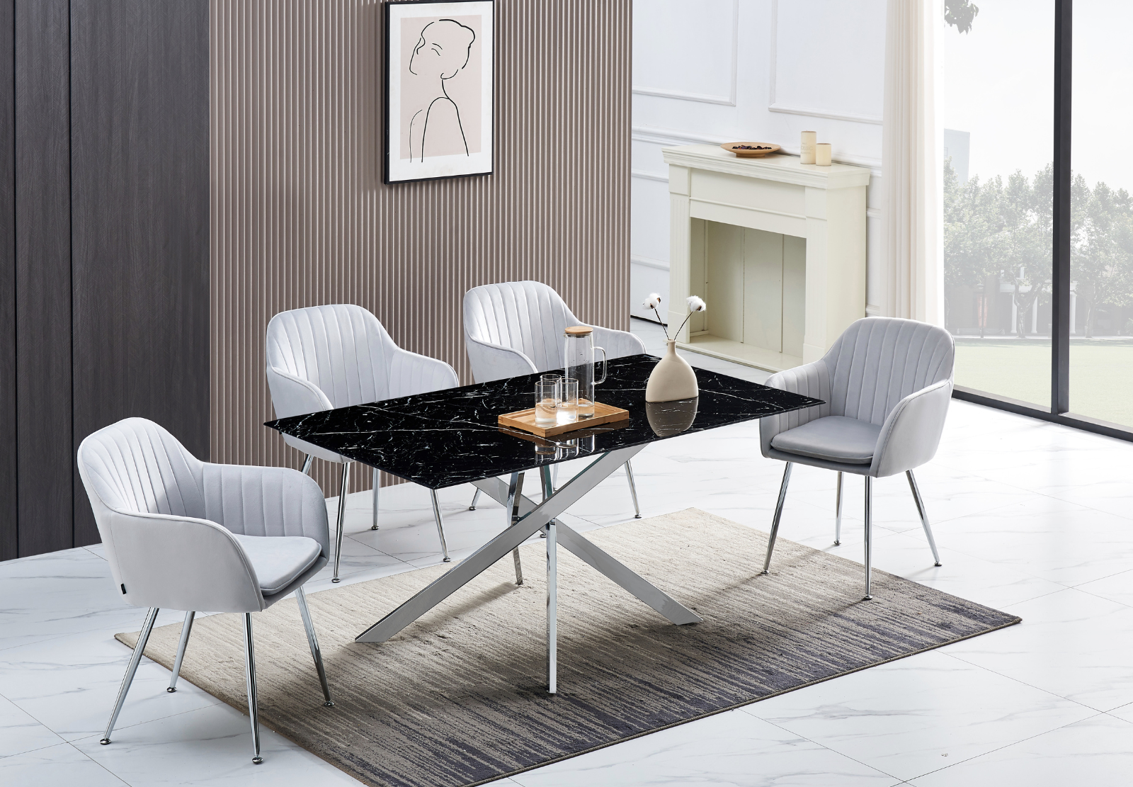 Table à manger Jessica rectangle pied chrome (Disponible en plusieurs coloris)