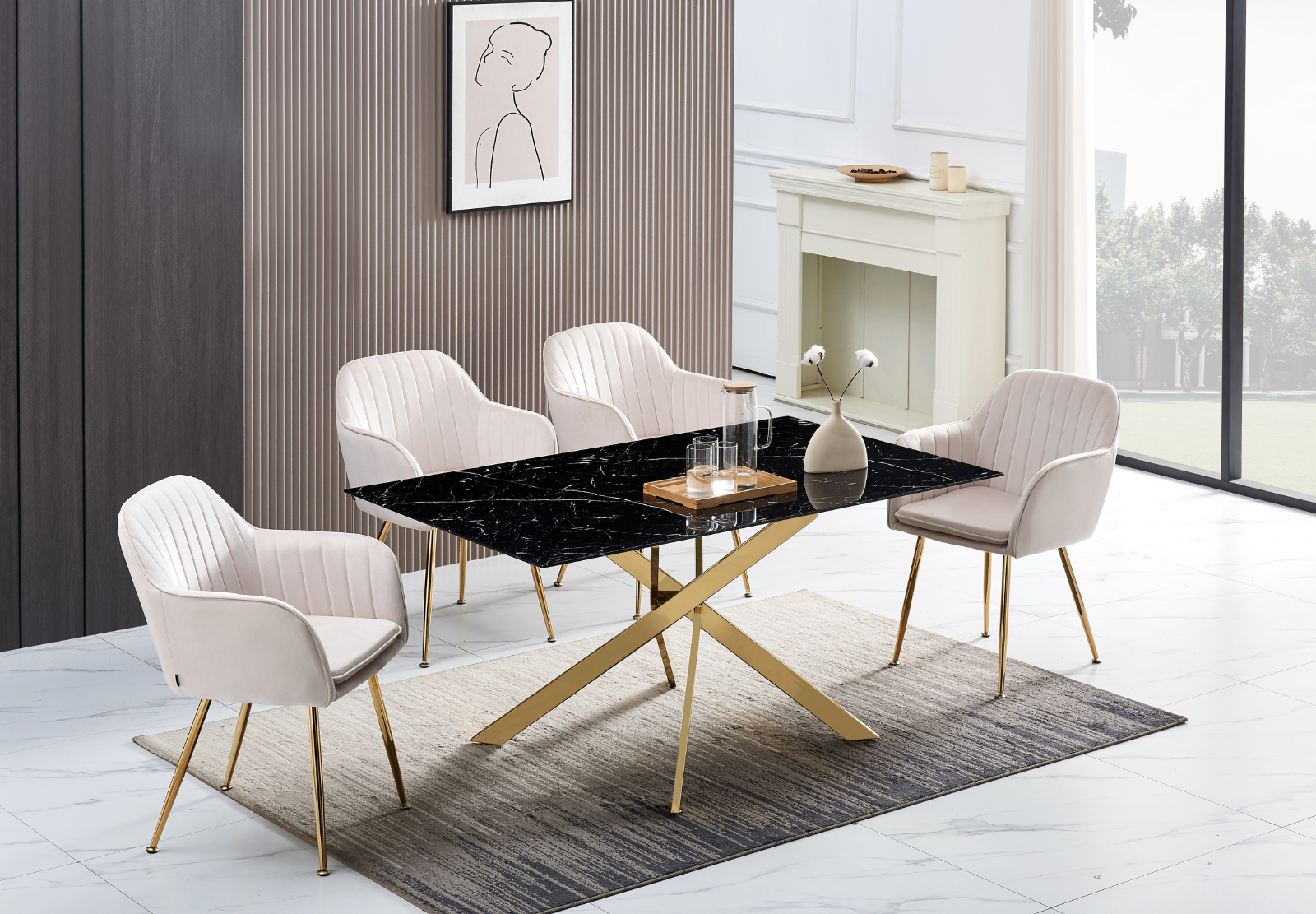 Table à manger Jessica rectangle pied gold (Disponible en plusieurs coloris)