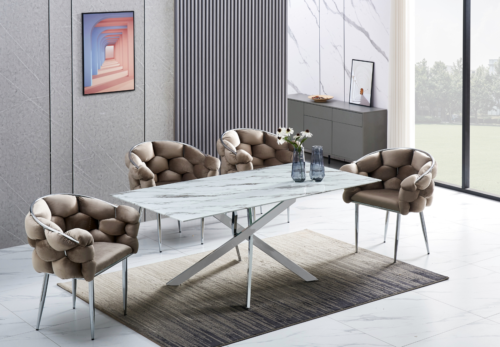 Table à manger Jessica rectangle pied chrome (Disponible en plusieurs coloris)