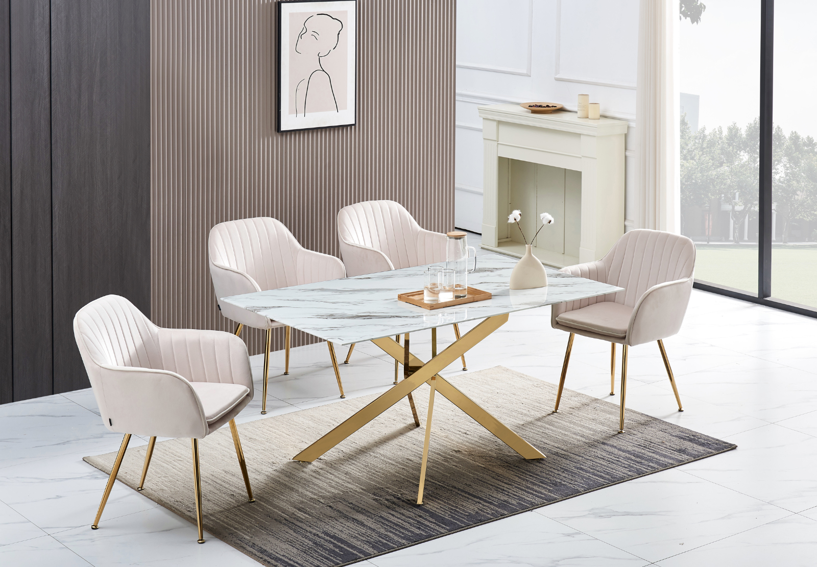 Table à manger Jessica rectangle pied gold (Disponible en plusieurs coloris)