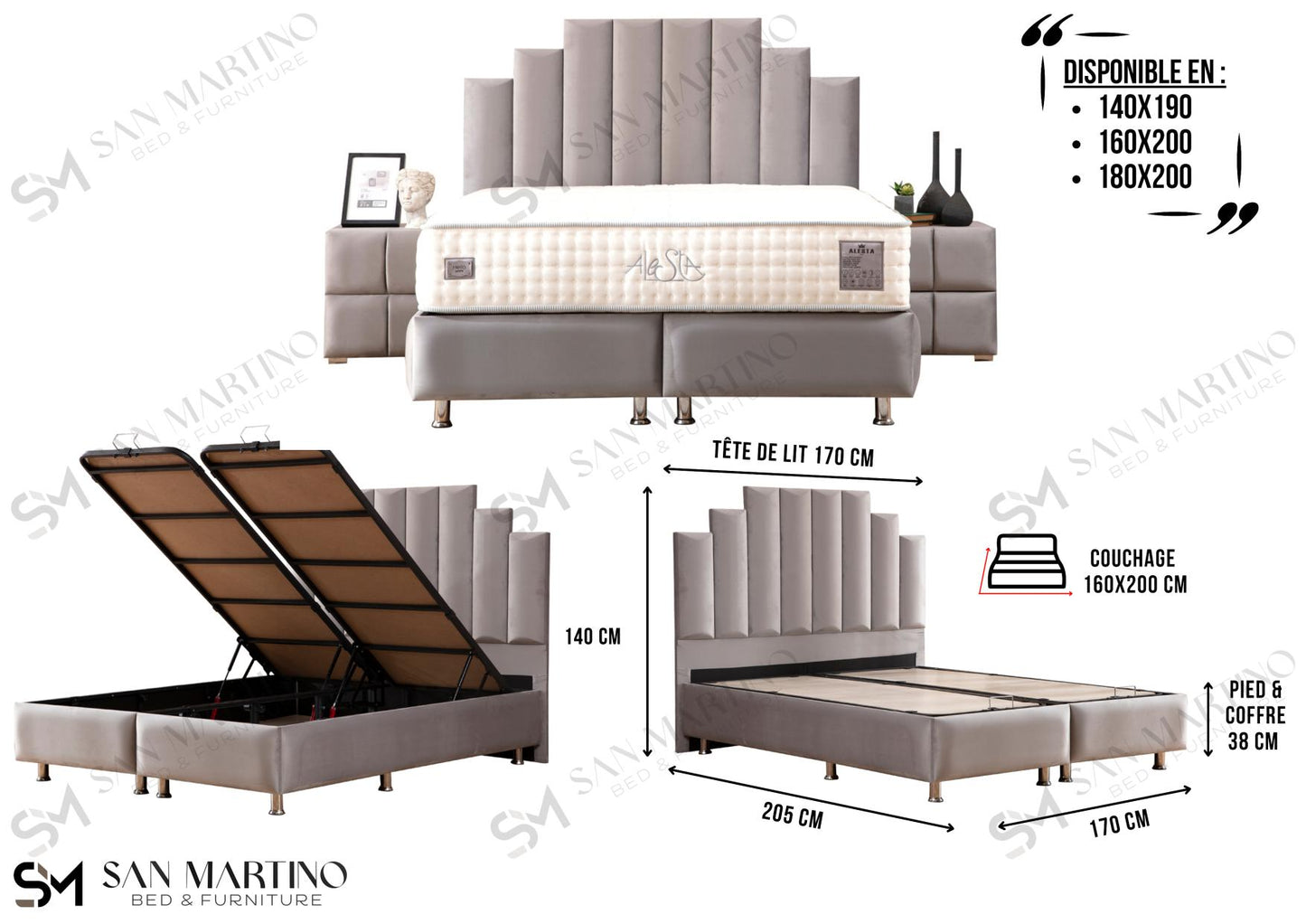 Lit coffre Natura Gris