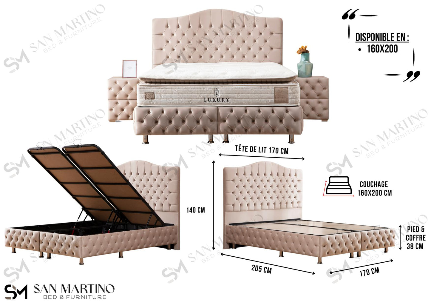 Lit coffre Paris beige