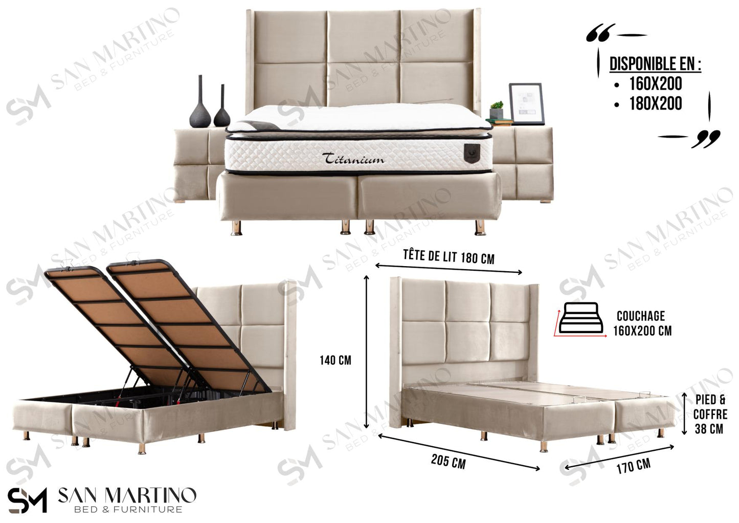 Lit coffre Rio beige