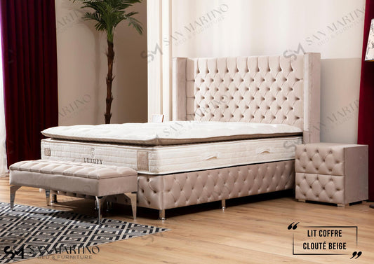 Lit coffre CLOUTE beige