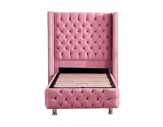 Lit coffre CLOUTE Rose 90x190cm (Velours)