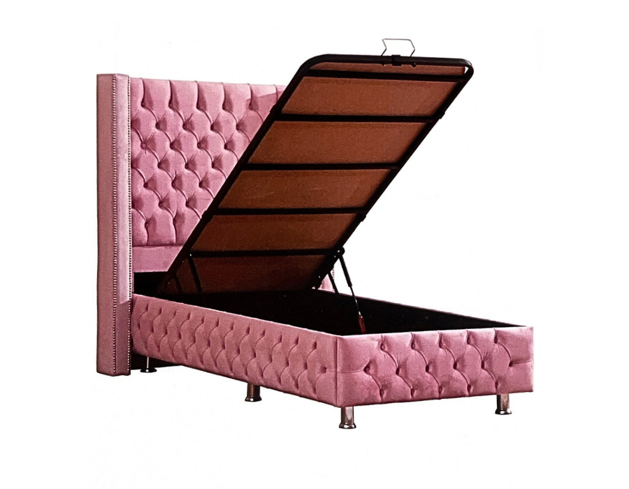 Lit coffre CLOUTE Rose 90x190cm (Velours)