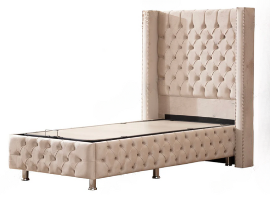 Lit coffre CLOUTE Beige 90x190cm (Velours)