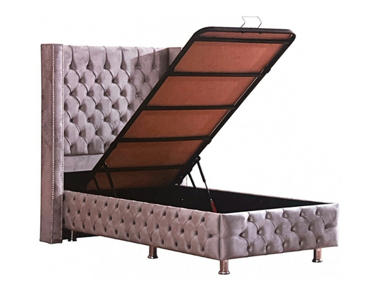 Lit coffre CLOUTE Gris 90x190cm (Velours)