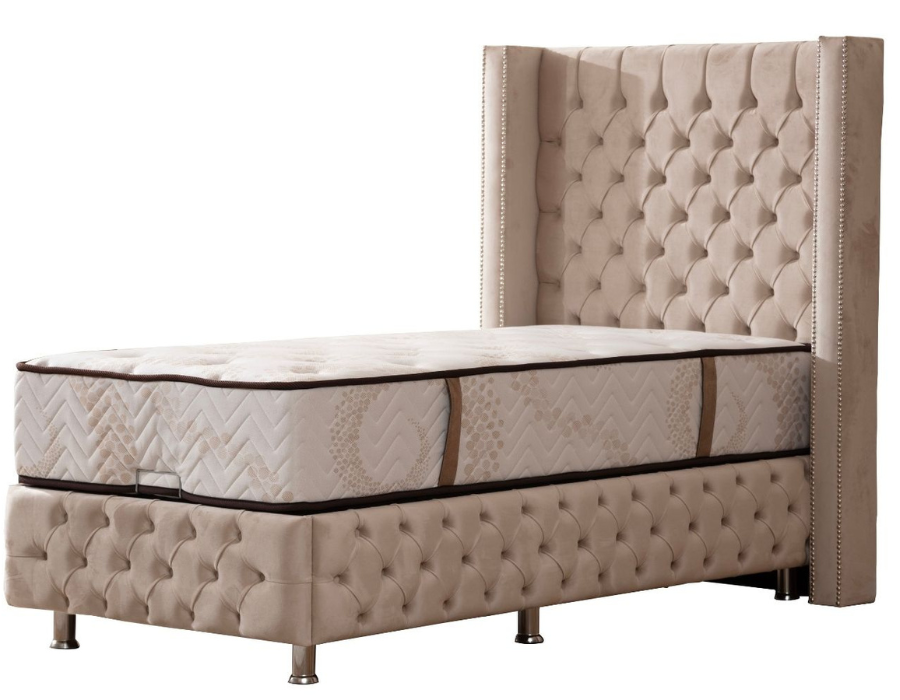 Lit Coffre 1 Place CLOUTE BEIGE