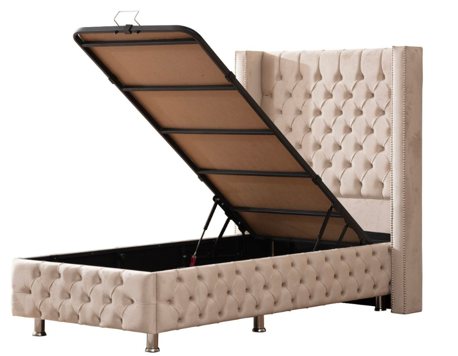 Lit Coffre 1 Place CLOUTE BEIGE