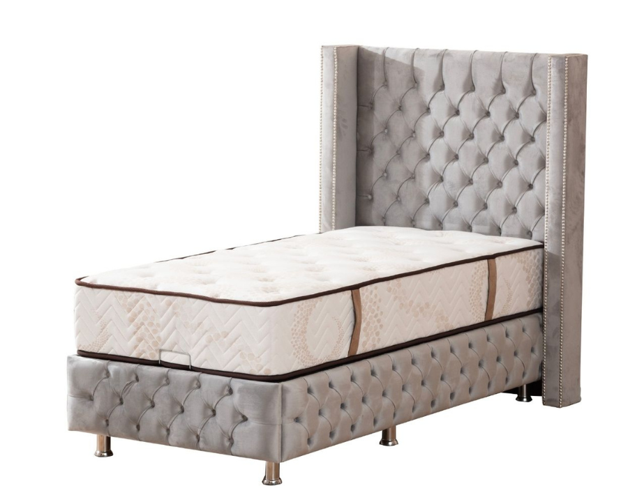 Lit Coffre 1 Place CLOUTE Gris