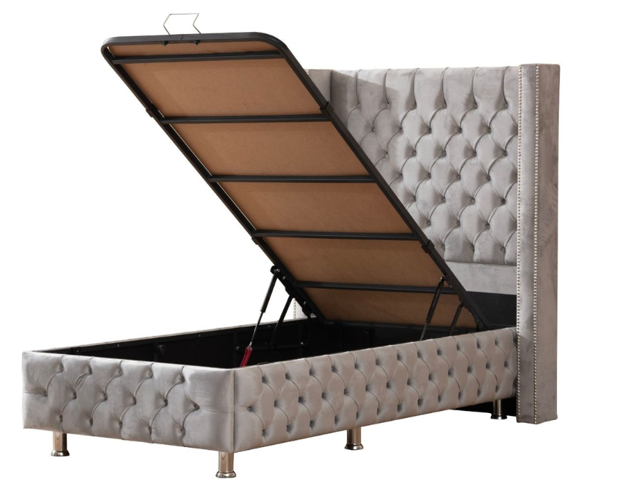 Lit Coffre 1 Place CLOUTE Gris