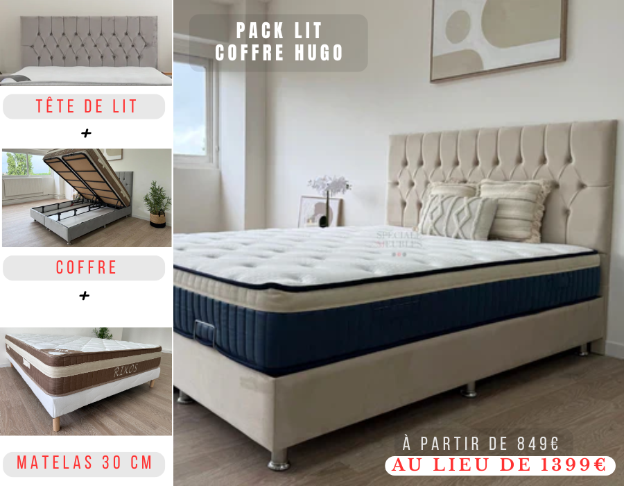 Pack Lit coffre HUGO + Matelas 30cm