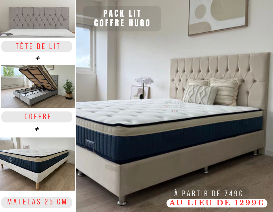 Pack Lit coffre HUGO + Matelas 25cm