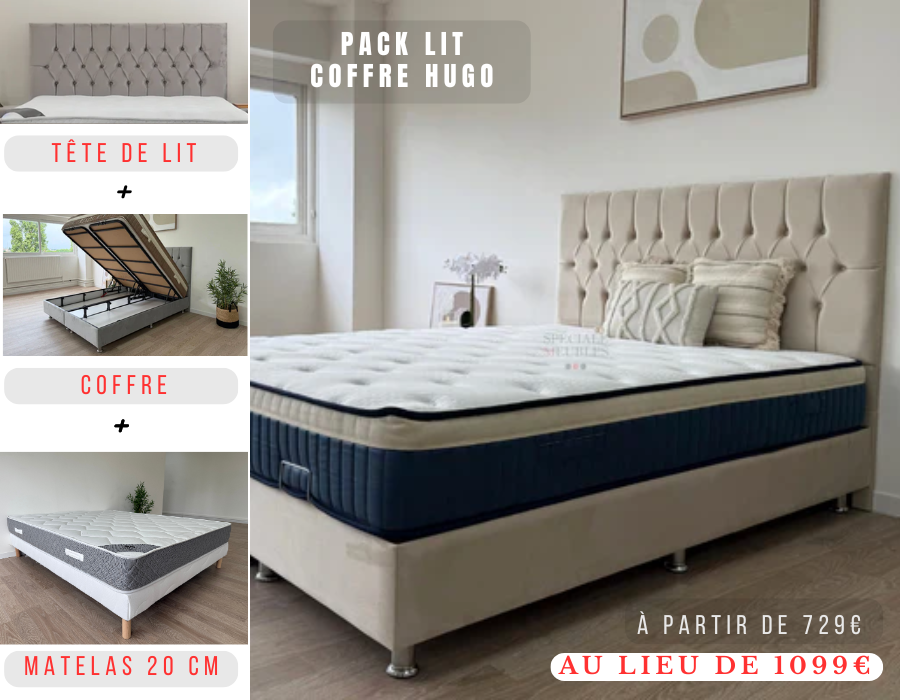 Pack Lit coffre HUGO + Matelas 20cm
