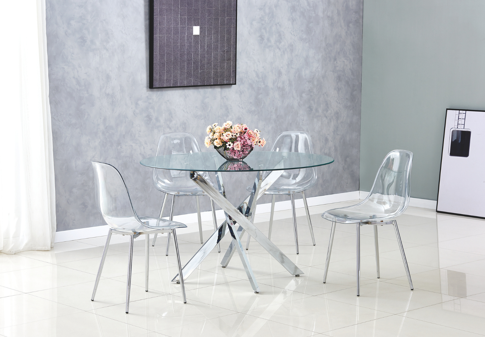 Table à manger Jessica ronde pied chrome (Disponible en plusieurs coloris)